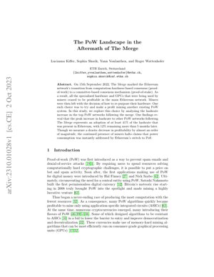 PDF Document Cover - The PoW Landscape After The Merge: Hashrate Migration and Mining Economics